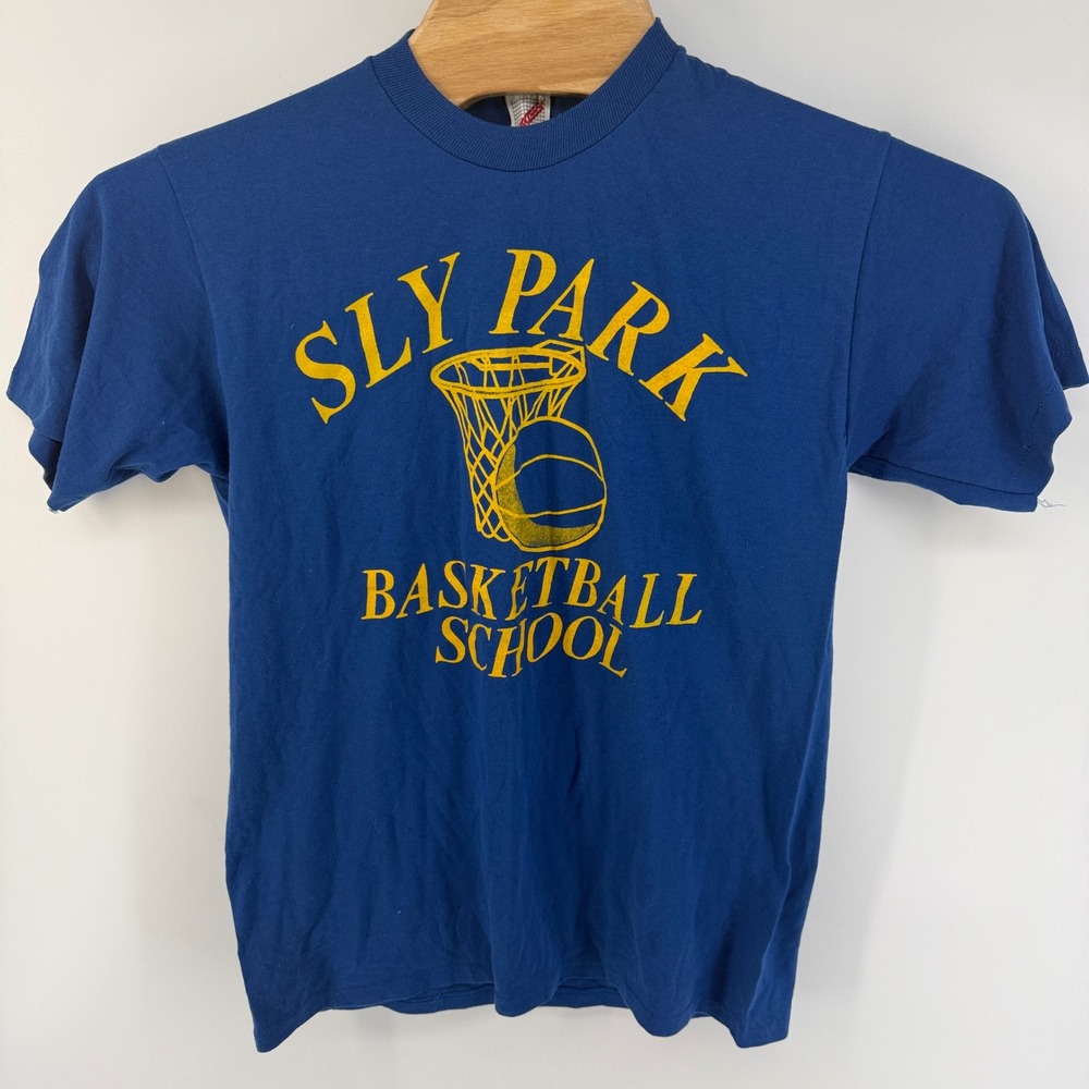 Vintage Jerzees Sly Park Basketball School T Shirt Blue Mens Large USA Made